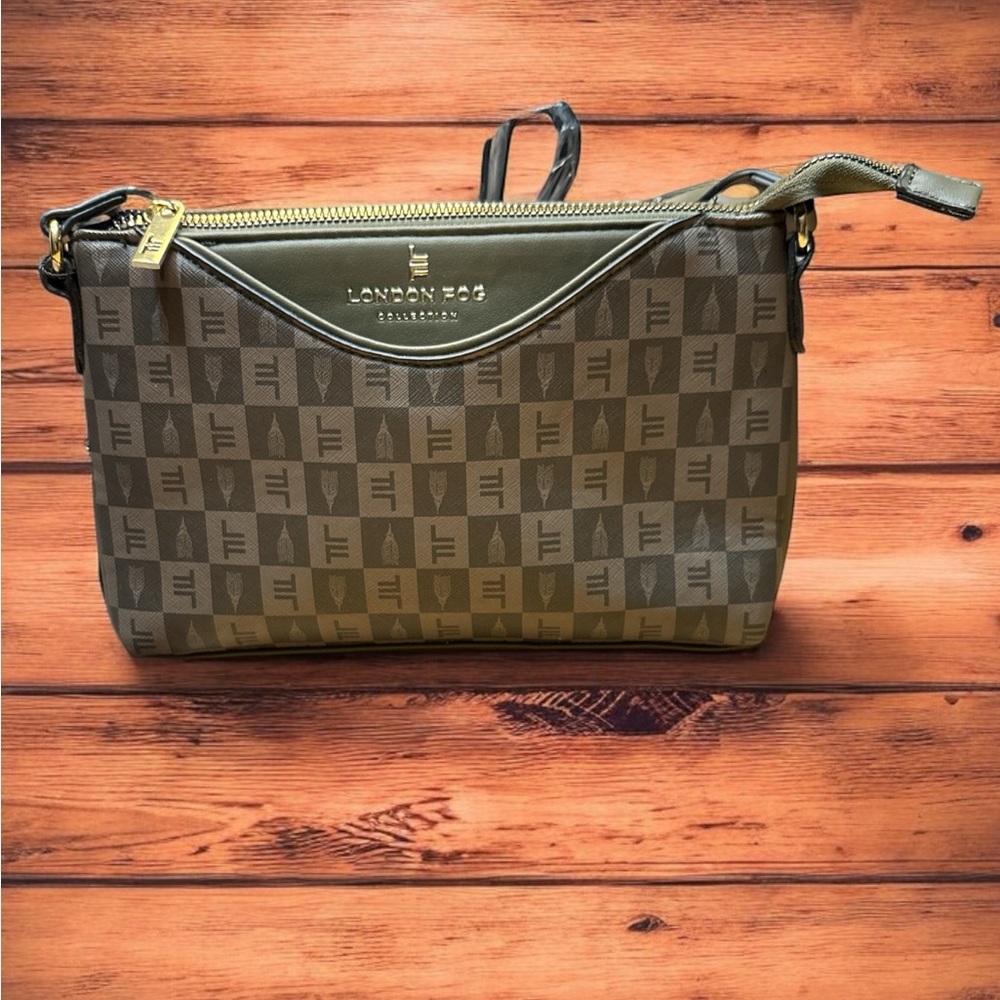 London Fog Checkered Handbag - Olive and Gold NWT